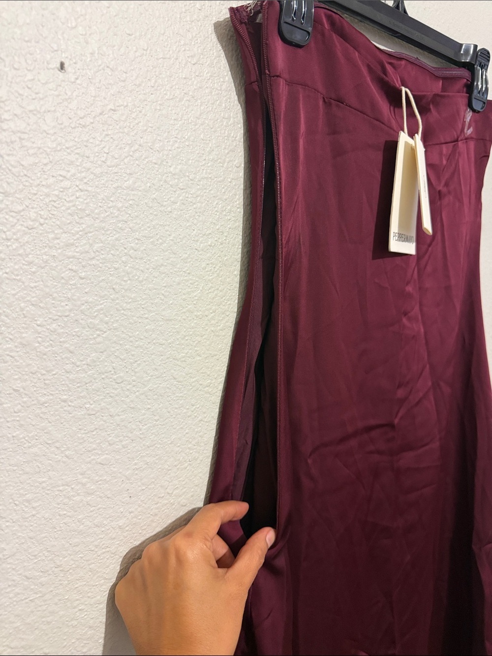 Peppermayo Jiana Strapless Merlot Maxi Dress Elegant Fitted Party Satin - Picture 9 of 10